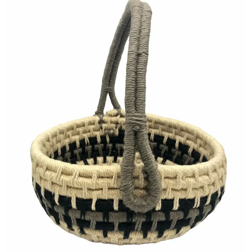 Decorative Coil Yarn Round Basket with Handle 12